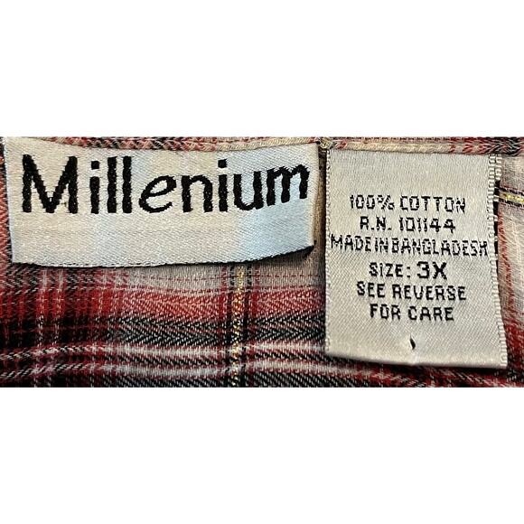 MILLENIUM LONG SLV, BUTTON-UP, POINTED COLLAR SHIRT, WOMENS, 3X, RED GREY PLAID - Picture 11 of 12